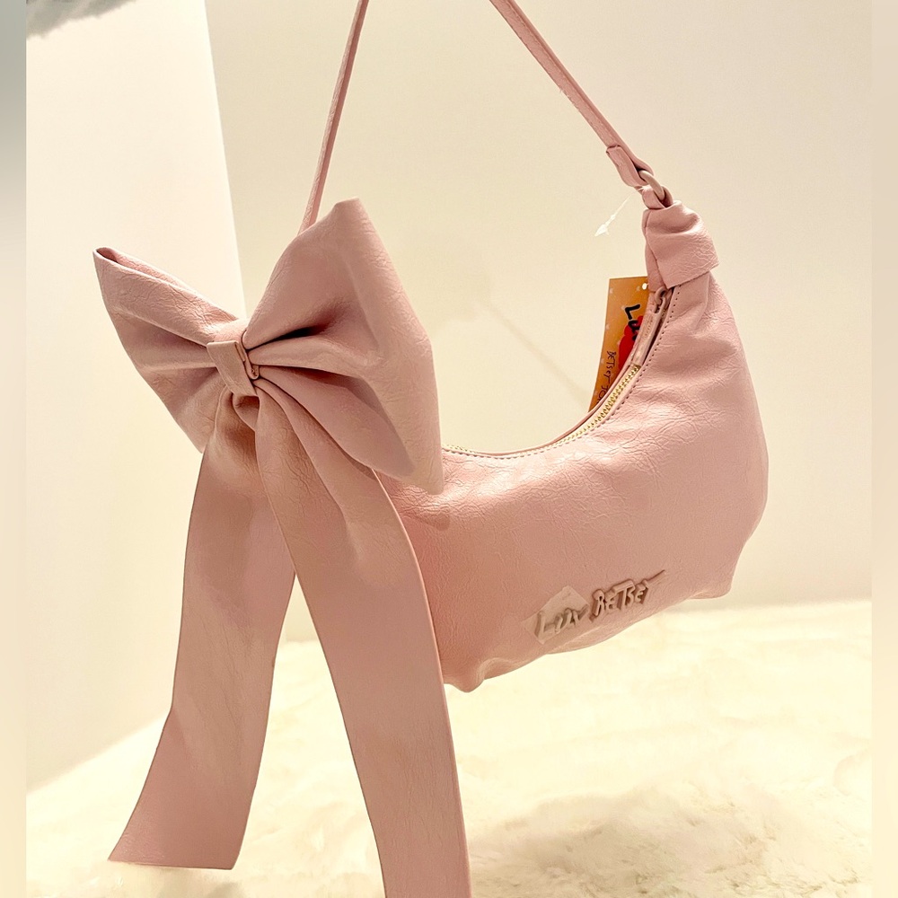 Betsey Johnson Pink Shoulder Bag with Bow Accent